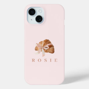 Personalized Coquette Croissant Pink Ribbon iPhone 15 Case