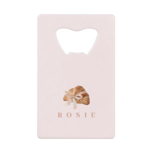 Personalized Coquette Croissant Pink Ribbon Credit Card Bottle Opener