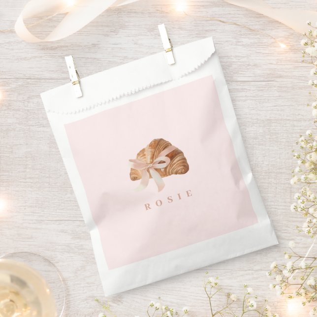 Personalized Coquette Croissant Pink Ribbon  Favor Bag (Clipped)