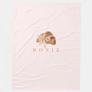 Personalized Coquette Croissant Pink Ribbon Fleece Blanket