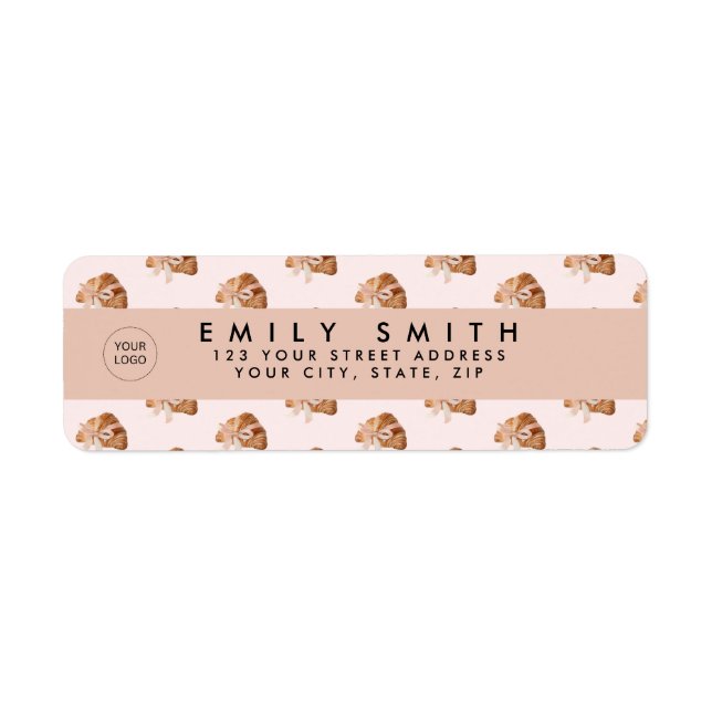Personalized Coquette Croissant Pink Ribbon Label (Front)