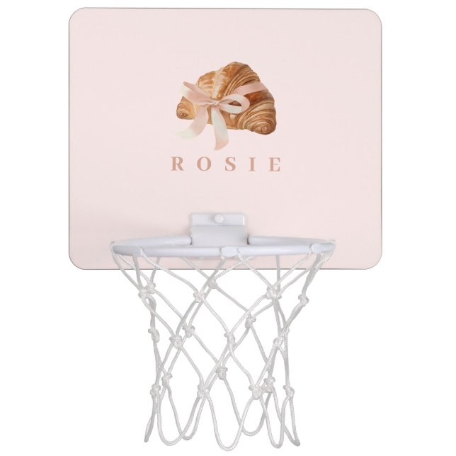 Personalized Coquette Croissant Pink Ribbon Mini Basketball Hoop (Front)