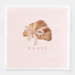 Personalized Coquette Croissant Pink Ribbon Paper Dinner Napkins