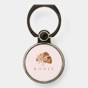 Personalized Coquette Croissant Pink Ribbon Phone Ring Stand