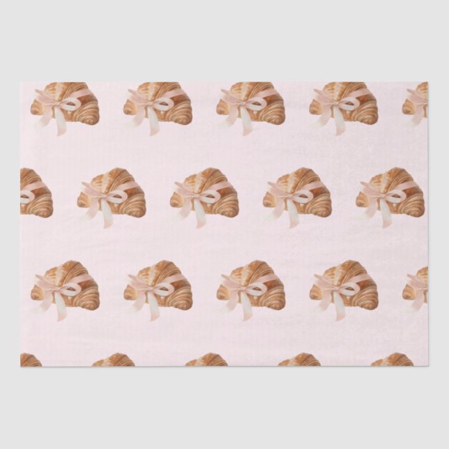 Personalized Coquette Croissant Pink Ribbon Tissue Paper (Front)