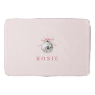 Personalized Coquette Disco Ball Pink Ribbon Bath Mat