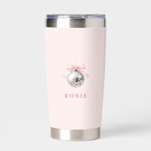 Personalized Coquette Disco Ball Pink Ribbon Insulated Tumbler