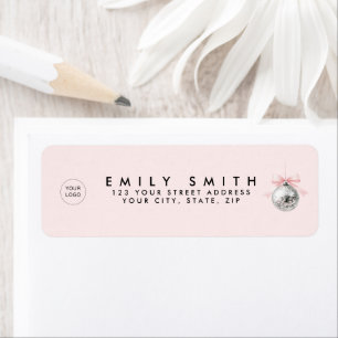 Personalized Coquette Disco Ball Pink Ribbon Label