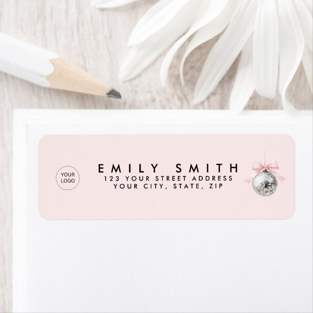 Personalized Coquette Disco Ball Pink Ribbon Label (Insitu)