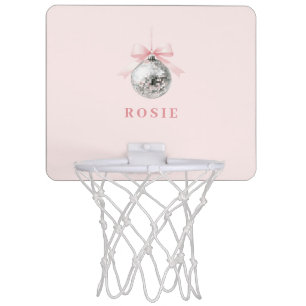 Personalized Coquette Disco Ball Pink Ribbon Mini Basketball Hoop