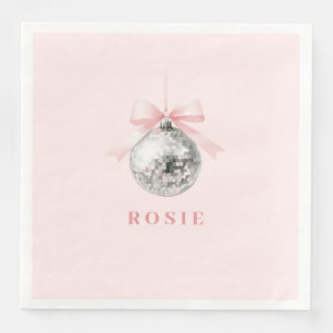 Personalized Coquette Disco Ball Pink Ribbon Paper Dinner Napkins