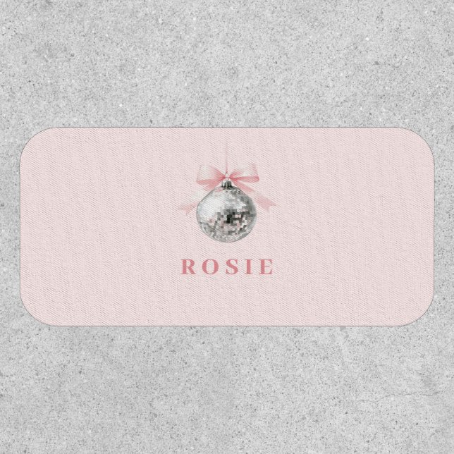 Personalized Coquette Disco Ball Pink Ribbon Patch (Front)