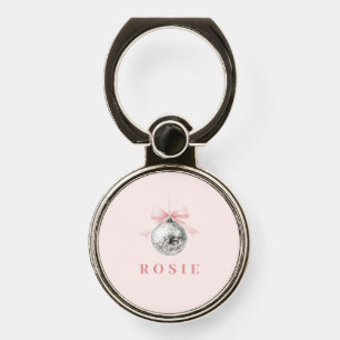 Personalized Coquette Disco Ball Pink Ribbon Phone Ring Stand