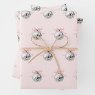 Personalized Coquette Disco Ball Pink Ribbon Wrapping Paper Sheets