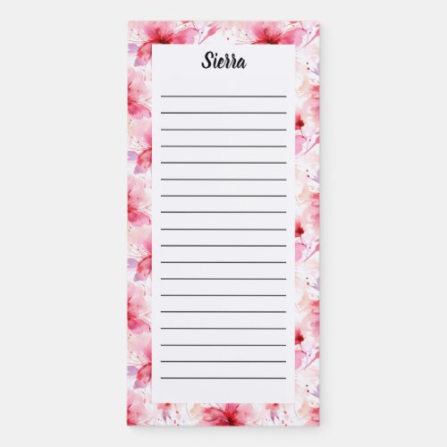 Personalized Coquette Floral Name Lined Magnetic Notepad