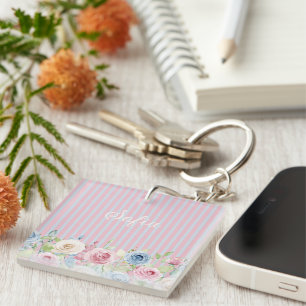 Personalized coquette pastel florals  keychain