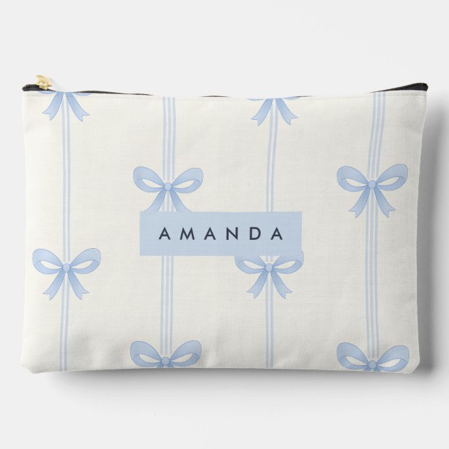Personalized Coquette Pastel Soft Blue Ribbon Bow  Accessory Pouch (Front)