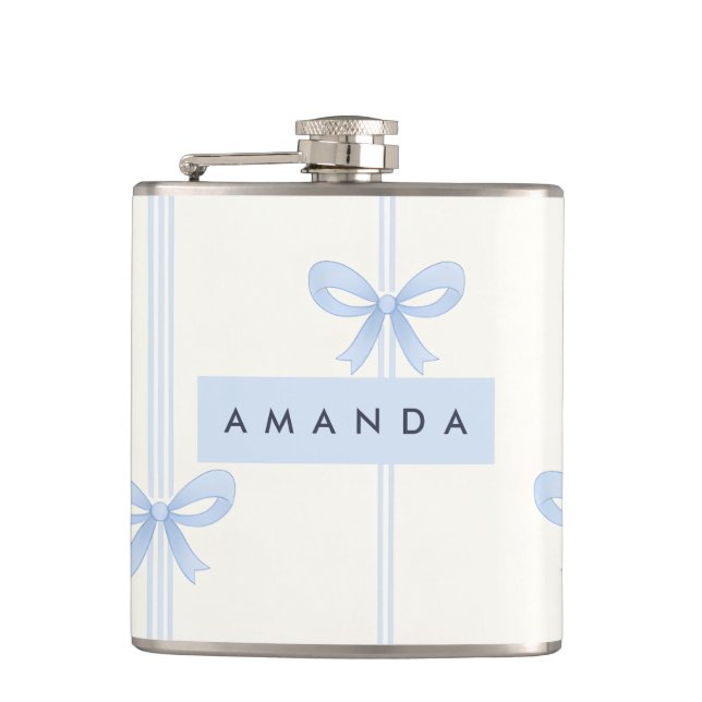Personalized Coquette Pastel Soft Blue Ribbon Bow  Flask (Front)