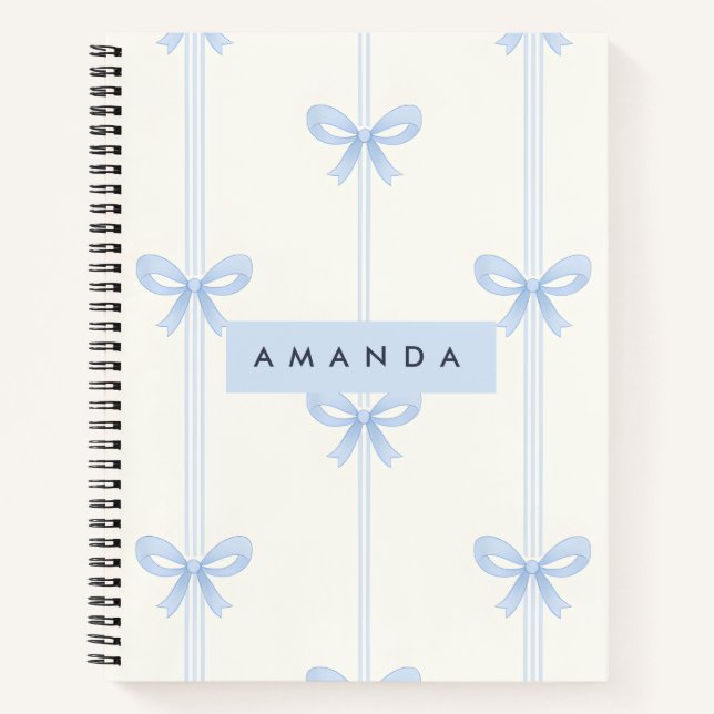 Personalized Coquette Pastel Soft Blue Ribbon Bow  Notebook (Front)