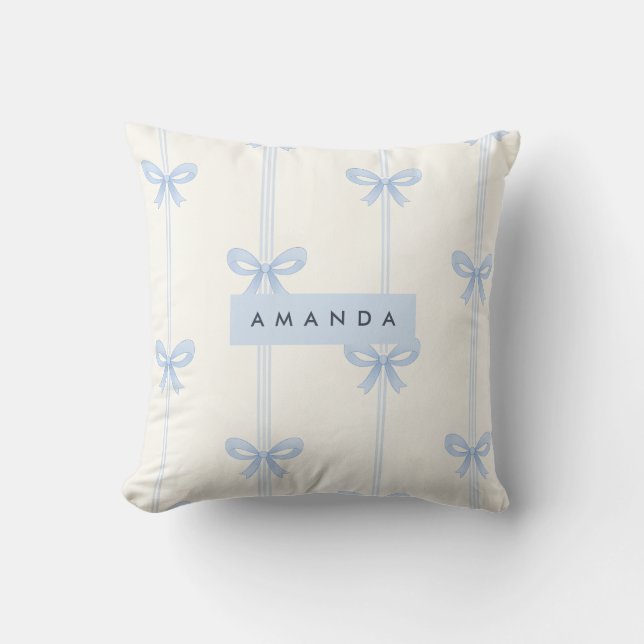 Personalized Coquette Pastel Soft Blue Ribbon Bow  Throw Pillow (Front)