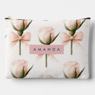Personalized Coquette Pattern Blush Rose & Bow  Accessory Pouch