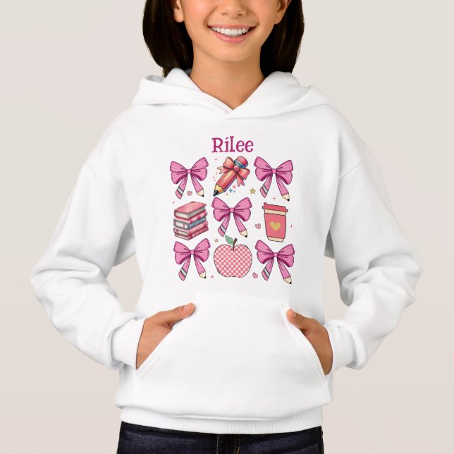 Personalized Coquette pencils bows back to school Hoodie (Front)