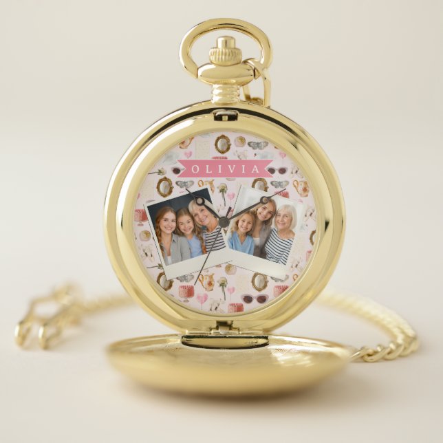 Personalized Coquette Pink Vintage Feminine Pocket Watch (Inside)