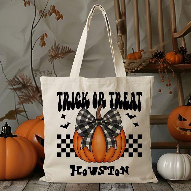 Personalized Coquette Pumpkin Trick Or Treat Candy Tote Bag (Creator Uploaded)