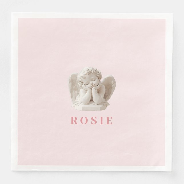 Personalized Coquette Sleeping Angel Sculpture Paper Dinner Napkins (Front)