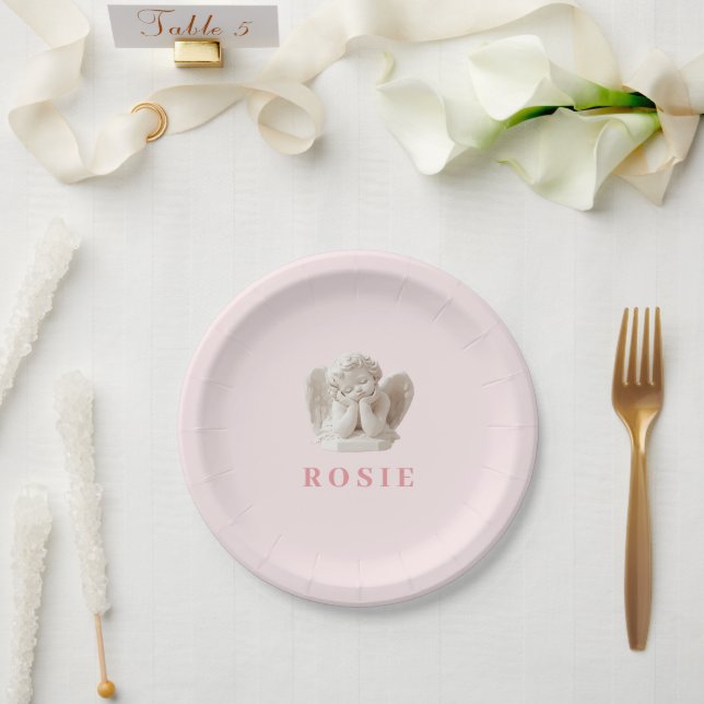 Personalized Coquette Sleeping Angel Sculpture Paper Plates (Wedding)