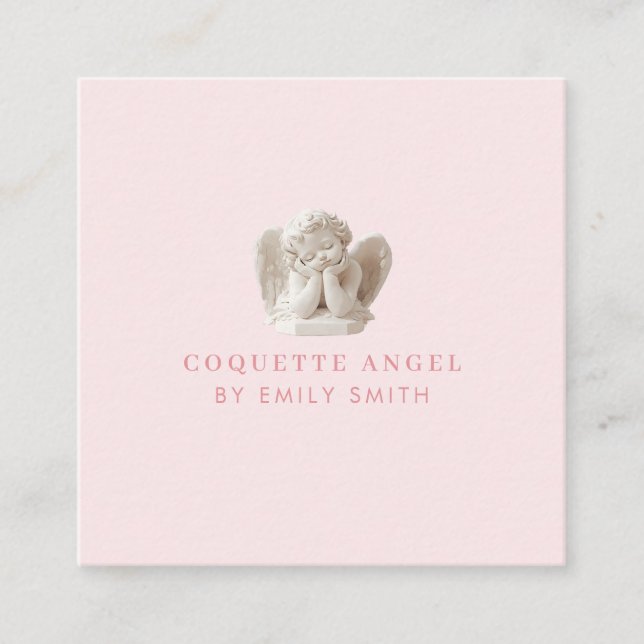 Personalized Coquette Sleeping Angel Sculpture Square Business Card (Front)