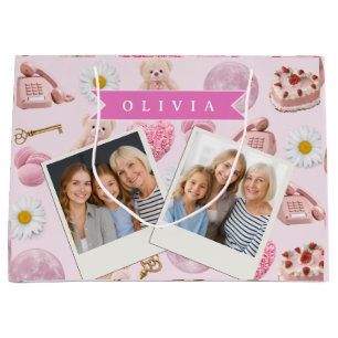 Personalized Coquette Teddy Bear Pink Aesthetic Large Gift Bag