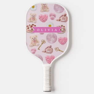 Personalized Coquette Teddy Bear Pink Aesthetic Pickleball Paddle