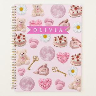 Personalized Coquette Teddy Bear Pink Aesthetic Planner