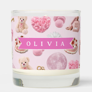 Personalized Coquette Teddy Bear Pink Aesthetic Scented Candle