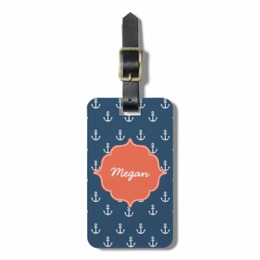 Personalized Coral and Navy Anchors Luggage Tag Personalized Coral and Navy Anchors Luggage Tag