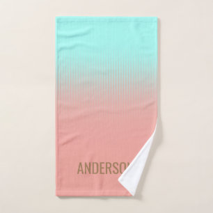 Personalized Coral and Turquoise Stripes Hand Towel