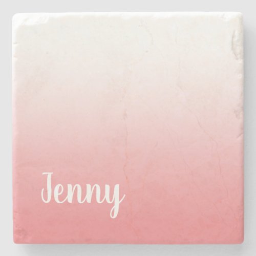 Personalized Coral and White Ombre Stone Coaster