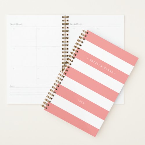 Personalized Coral and White Stripe Planner