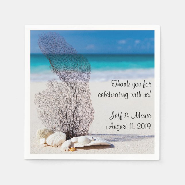 Personalized Coral Beach Wedding Napkins (Front)