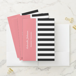 Personalized Coral Black And White Striped Folder