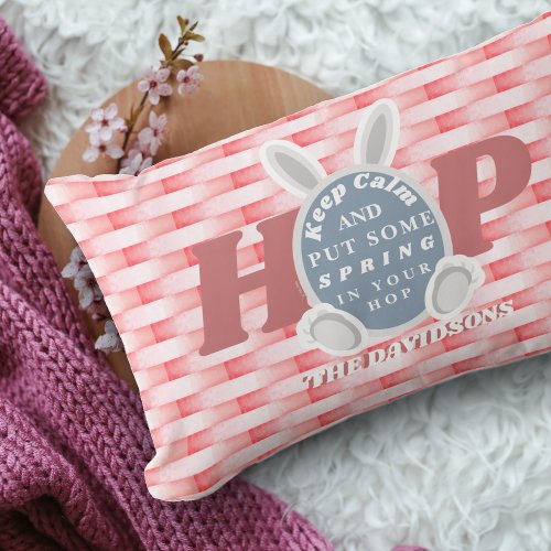 Personalized Coral Easter Bunny Basket Lumbar Pillow