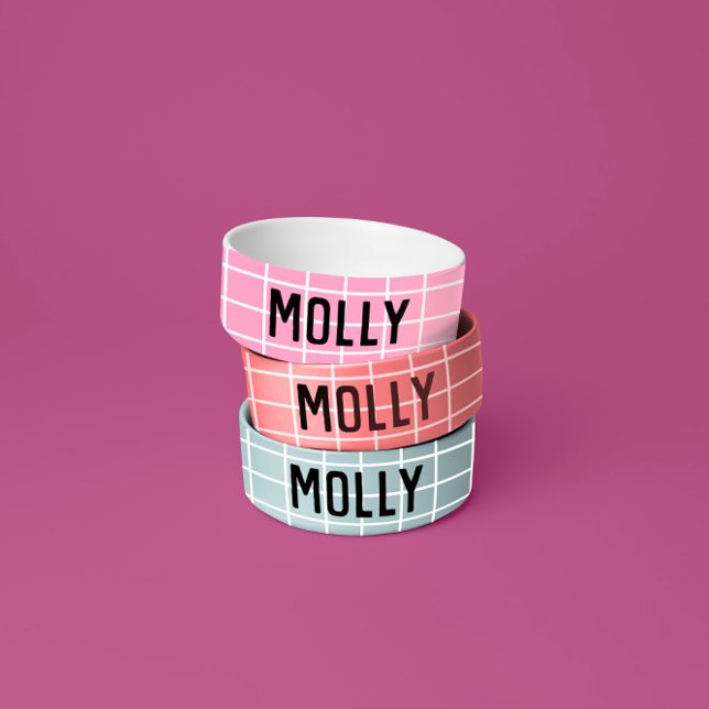 Personalized Coral Geometric Custom Name Pet Bowl (Creator Uploaded)