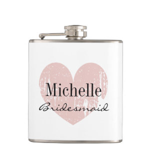 Personalized coral heart hip flask for bridesmaid