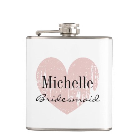 Personalized Coral Heart Hip Flask For Bridesmaid