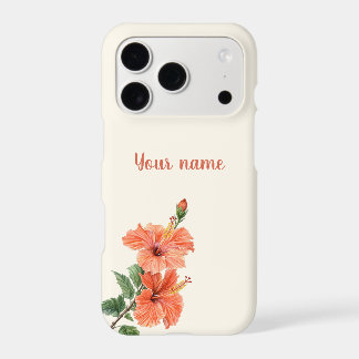 Personalized Coral Hibiscus Name iPhone Case