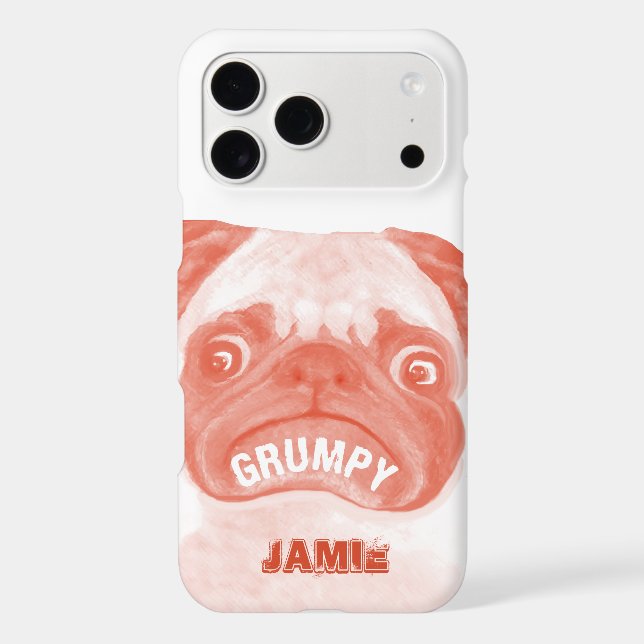 Personalized Coral Orange Grumpy Puggy Case-Mate iPhone Case (Back)