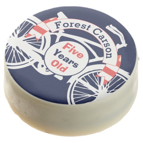 Personalized Coral Orange Navy Vintage Bicycle Chocolate Covered Oreo