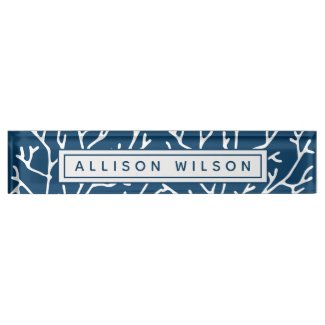 Personalized Coral Pattern Teal Blue Ocean Theme Desk Name Plate