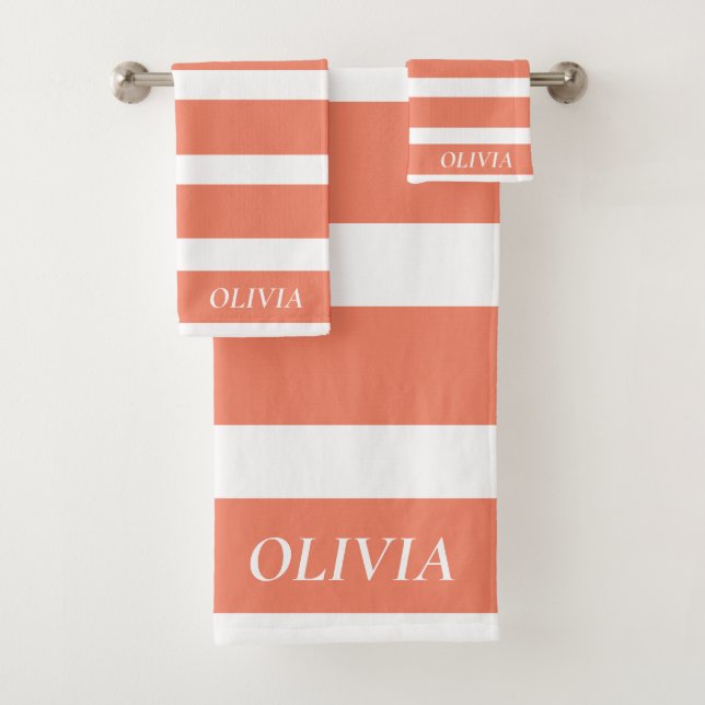Personalized Coral Peach Elegant Feminine  Bath Towel Set (Insitu)
